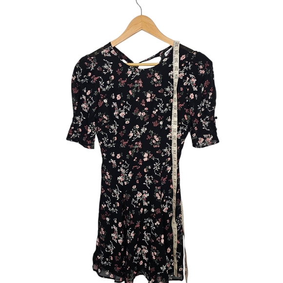 Reformation Jolene Mini Floral Dress Black Size 0 - Picture 6 of 8